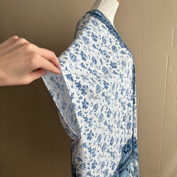 Boho Floral Print Tassel Trim Beachy Open Front Kimono Mi Ami - Picture 6 of 10